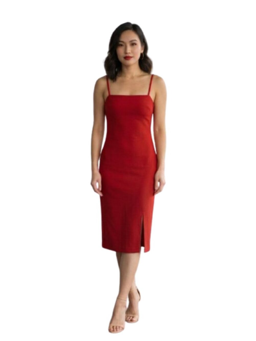 Lulu's Red Dress Size SM  Body Fitting Spaghetti Straps Midi Dress